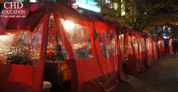 Những món ăn đường phố rẻ tiền về đêm bên dưới một pojangmacha