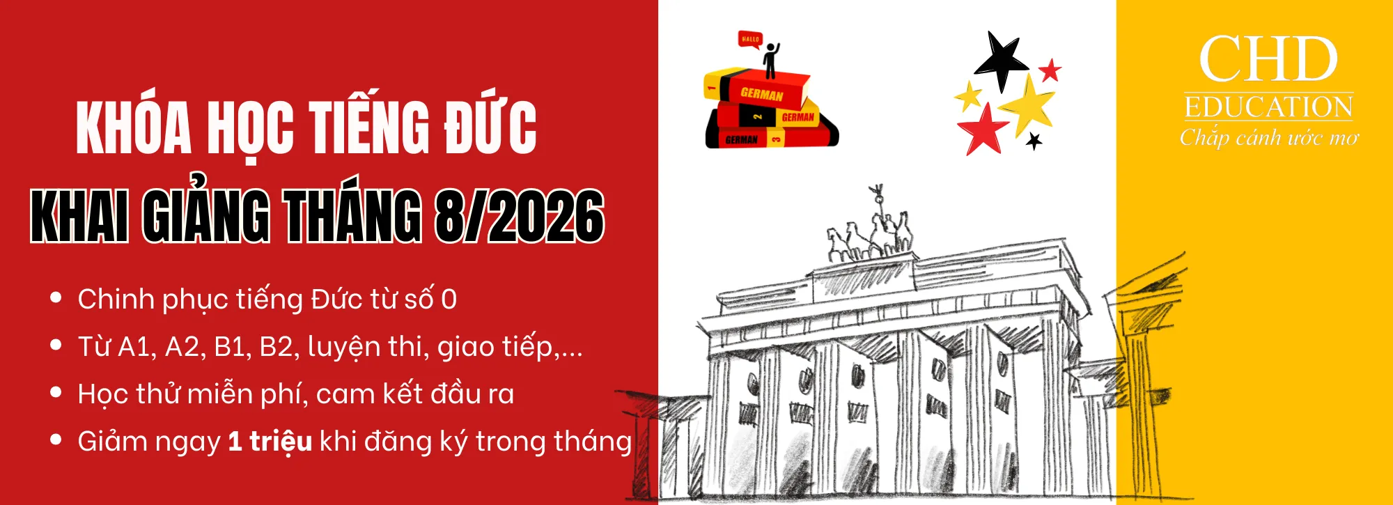 Khóa học tiếng Đức - Khai giảng tháng 8 - Học thử miễn phí - Cam kết đầu ra