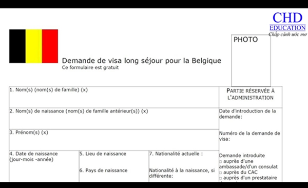 Mẫu đăng kí visa Bỉ