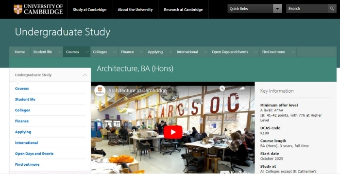 khoa kiến trúc tại đại học cambridge