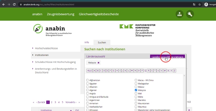 các nhóm ngành theo Anabin
