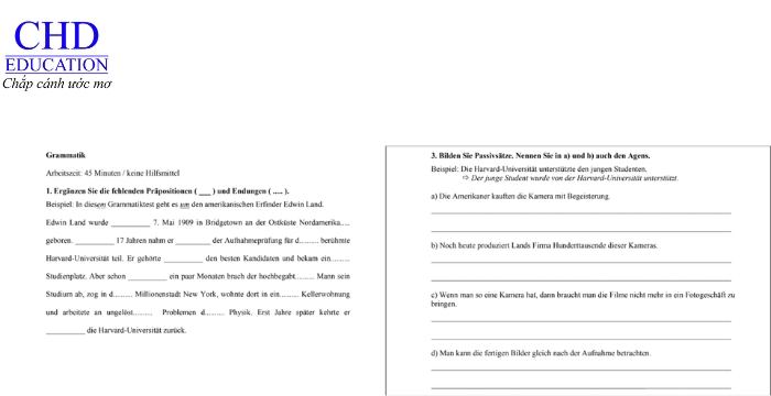 mẫu đề thi dự bị Đức phần ngữ pháp và từ vựng