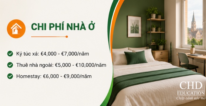 chi phí nhà ở khi du học Ireland