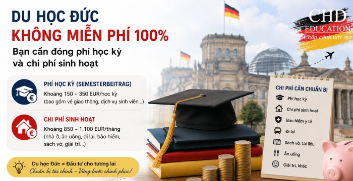 du học Đức miễn học phí nghĩa là 0 đồng